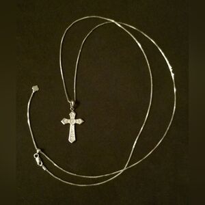 Vintage Gold Plated Sterling Silver Reversible Cross Pendant Necklace-Adjustable